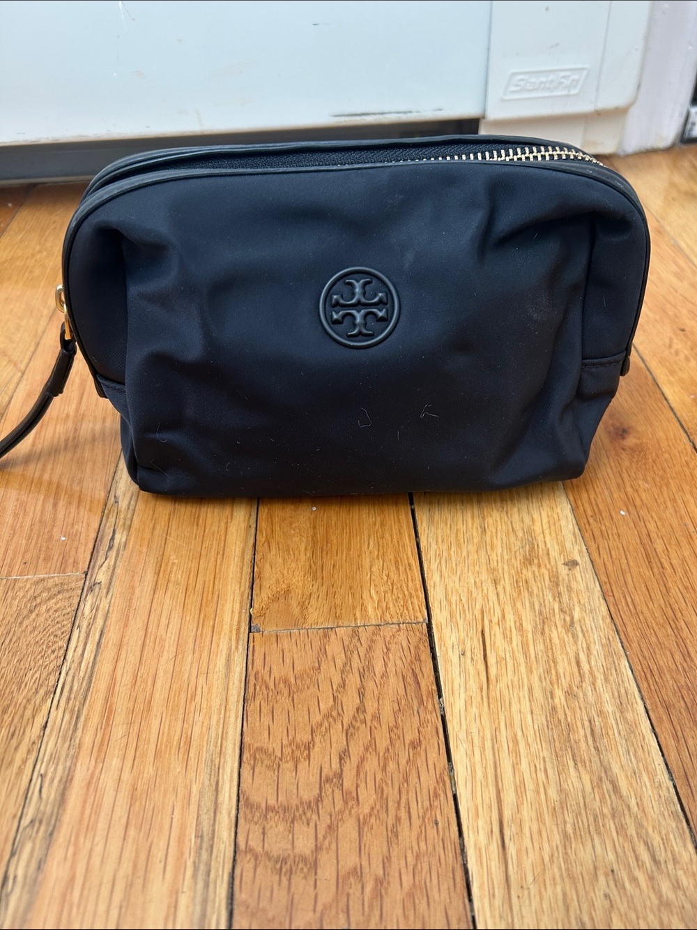 Tory Burch Black Nylon Cosmetic Pouch with Wrist Strap